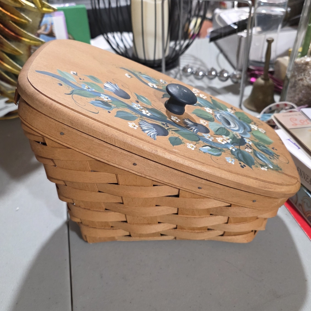 Handcrafted Longaberger Basket With Hand Painted Lid And Protector